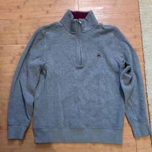 Brooks Brothers Gray Quarter-Zip Sweater with Maroon Trim